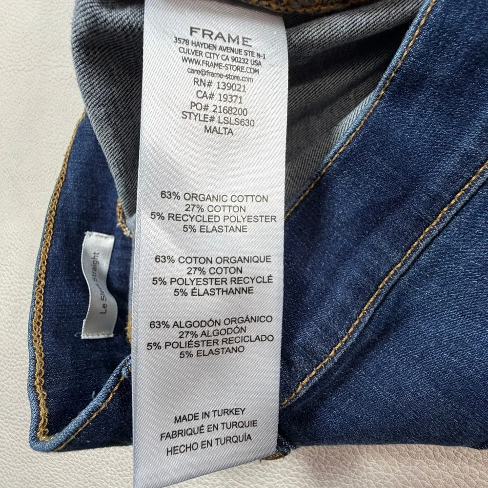 Frame Le Sleek Straight Jeans Womens 34 Malta Dark Wash High Rise MSRP $278